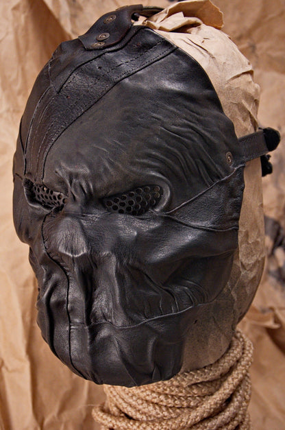 Black Leather Mask furious fighter mask Post-apocalyptic warrior mask Steampunk mask Emotional rage mask Apocalyptic scary mask