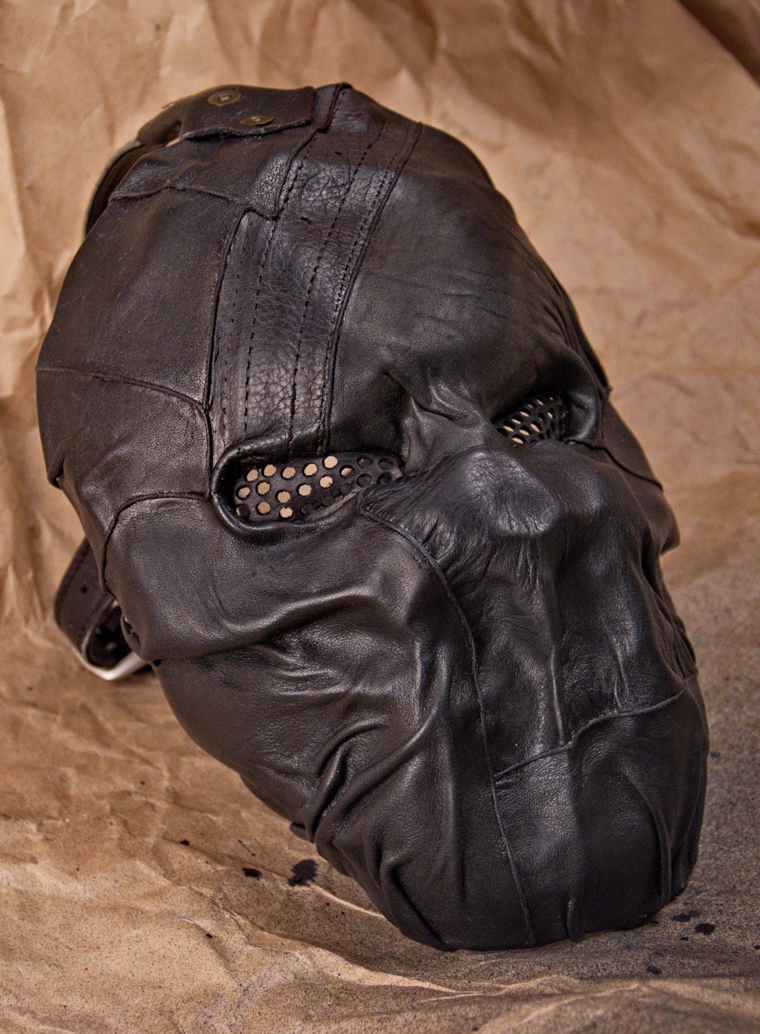 Black Leather Mask furious fighter mask Post-apocalyptic warrior mask Steampunk mask Emotional rage mask Apocalyptic scary mask