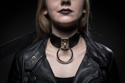 Bondage Restraint Collar BDSM Black Leather, O-Ring, posture choker for slave or fetish sub, neck cuff O ring collar Slave collar suspenders