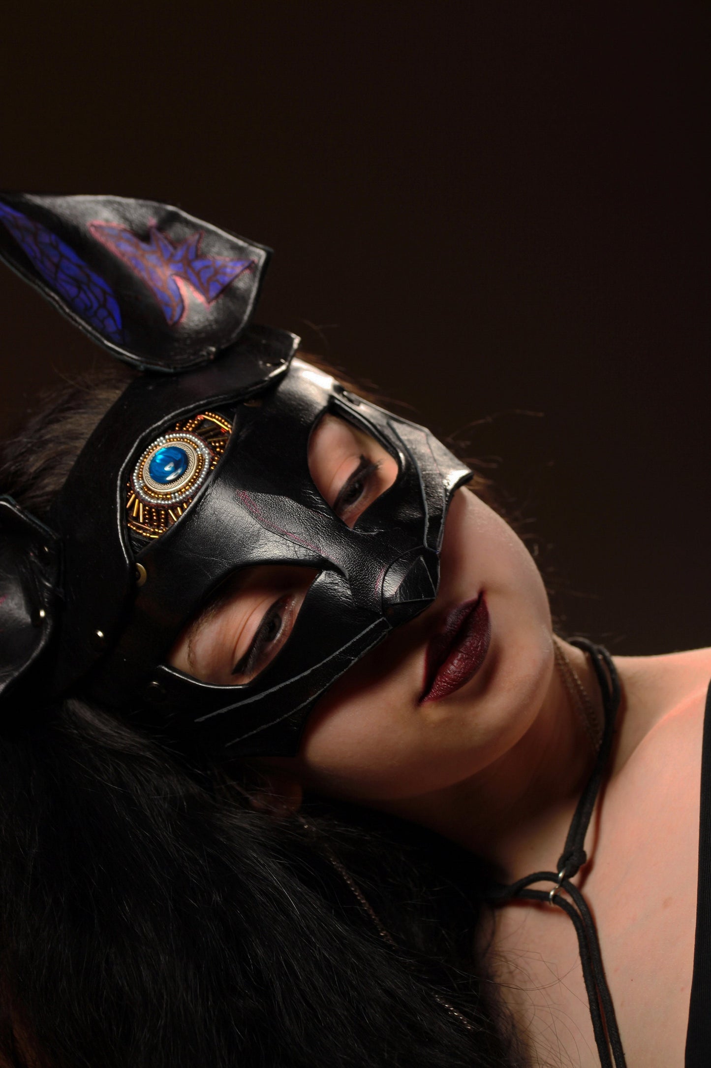 Fox Leather Mask "Saint Foxy" black Purple genuine leather Bast Bastet mask Kitsune cosplay mask Women's mask bdsm mask women mask fox mask