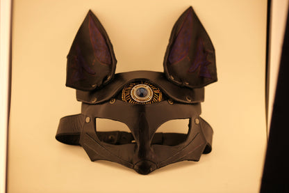 Fox Leather Mask "Saint Foxy" black Purple genuine leather Bast Bastet mask Kitsune cosplay mask Women's mask bdsm mask women mask fox mask