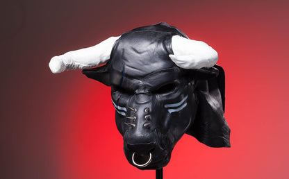 Bull hood, Leather mask of great bull, Minotaur leather mask, Bdsm bull mask, Black leather helmet of Jupiter/Zeus.