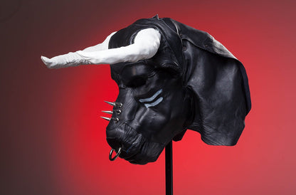 Bull hood, Leather mask of great bull, Minotaur leather mask, Bdsm bull mask, Black leather helmet of Jupiter/Zeus.