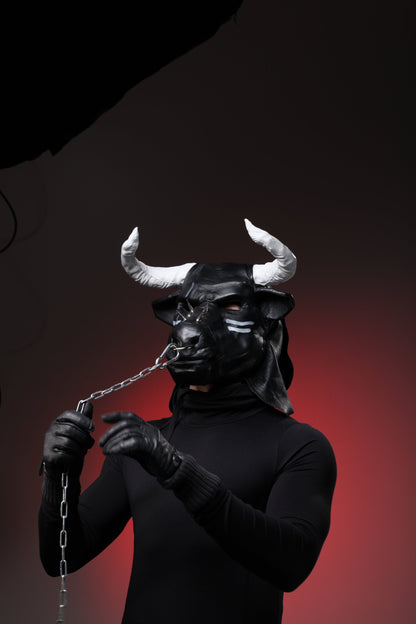 Bull hood, Leather mask of great bull, Minotaur leather mask, Bdsm bull mask, Black leather helmet of Jupiter/Zeus.