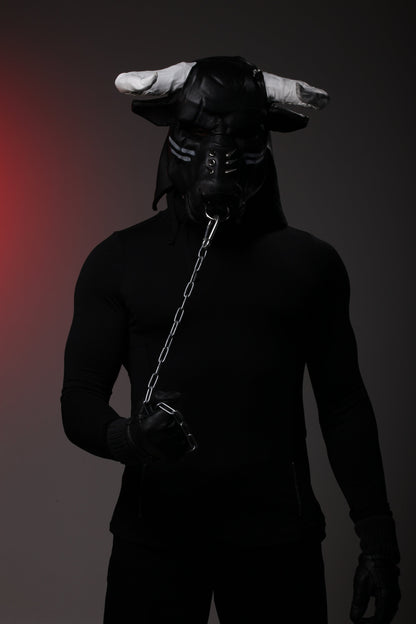 Bull hood, Leather mask of great bull, Minotaur leather mask, Bdsm bull mask, Black leather helmet of Jupiter/Zeus.