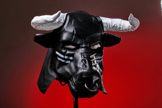 Bull hood, Leather mask of great bull, Minotaur leather mask, Bdsm bull mask, Black leather helmet of Jupiter/Zeus.