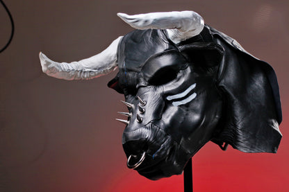 Bull hood, Leather mask of great bull, Minotaur leather mask, Bdsm bull mask, Black leather helmet of Jupiter/Zeus.