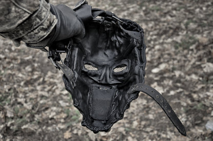 Leather Mask "Infinite Hunger" Marcus edition all black. Custom Order.  Black Leather Mask with five strap-system.