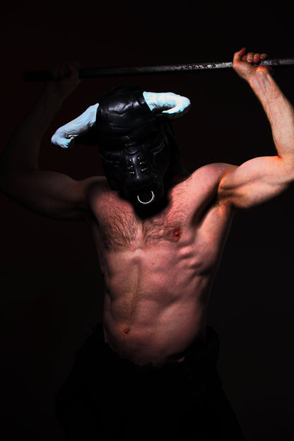 Bull hood, Leather mask of great bull, Minotaur leather mask, Bdsm bull mask, Black leather helmet of Jupiter/Zeus.