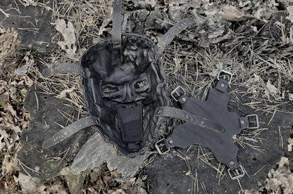 Leather Mask "Infinite Hunger" Marcus edition all black. Custom Order.  Black Leather Mask with five strap-system.