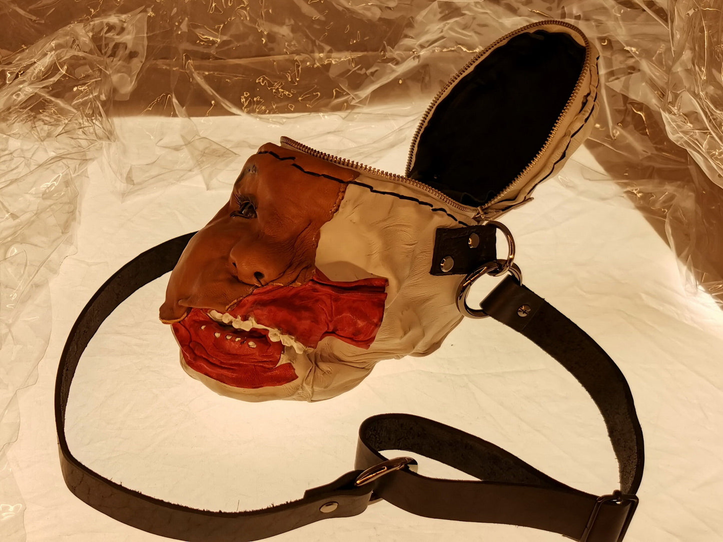 Leather bag Dead head made according to your face photos, Zombie head. Created to order exclusively from your photos. Cannot be repeated.