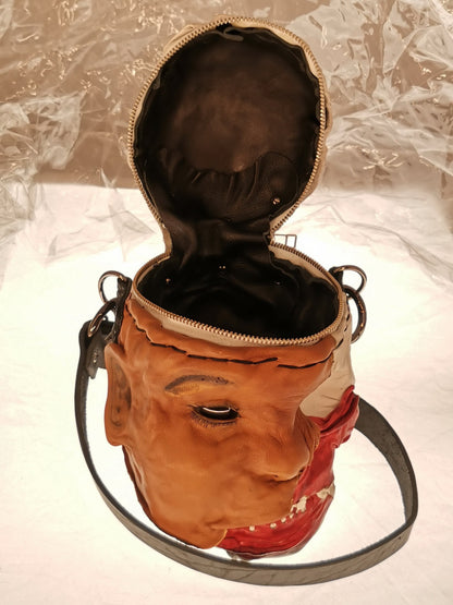 Leather bag Dead head made according to your face photos, Zombie head. Created to order exclusively from your photos. Cannot be repeated.