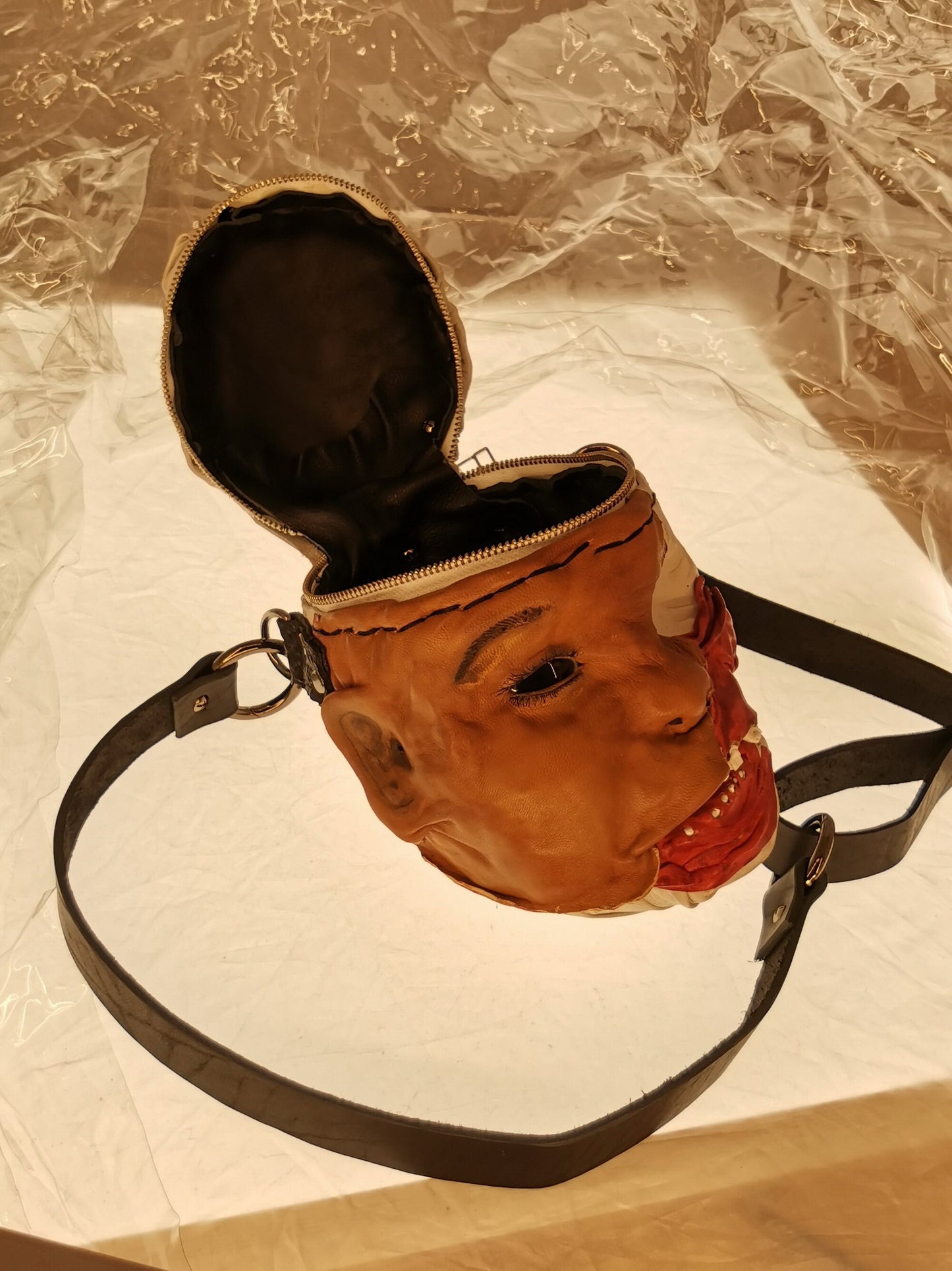 Leather bag Dead head made according to your face photos, Zombie head. Created to order exclusively from your photos. Cannot be repeated.