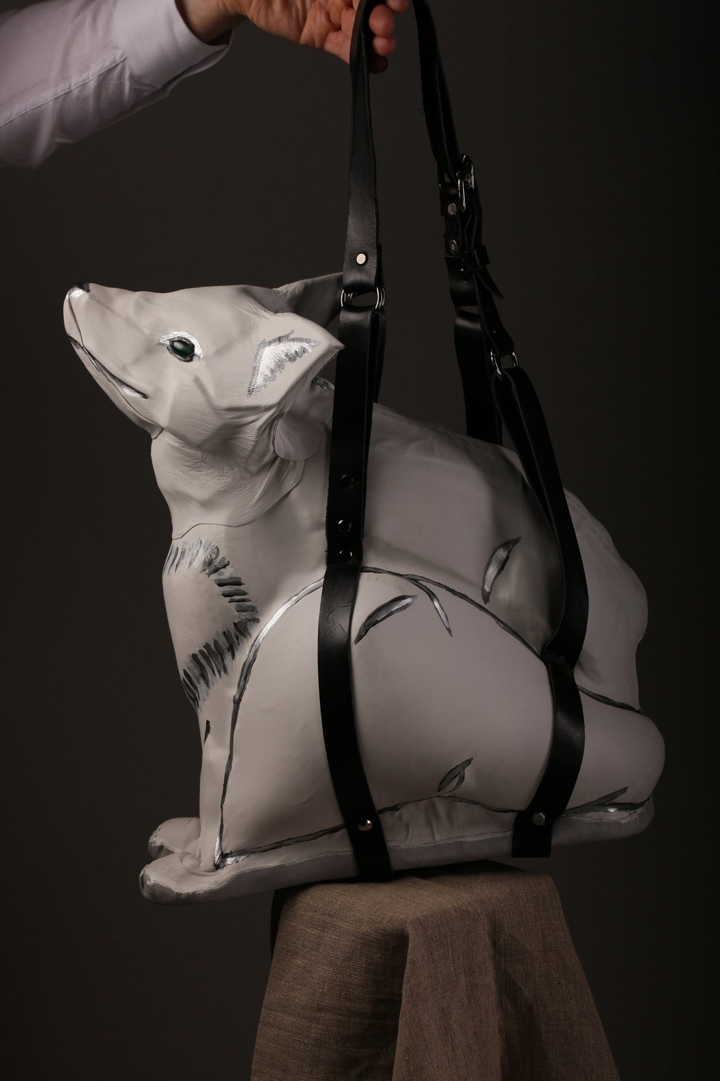 Leather bag Сunning fox, White genuine leather