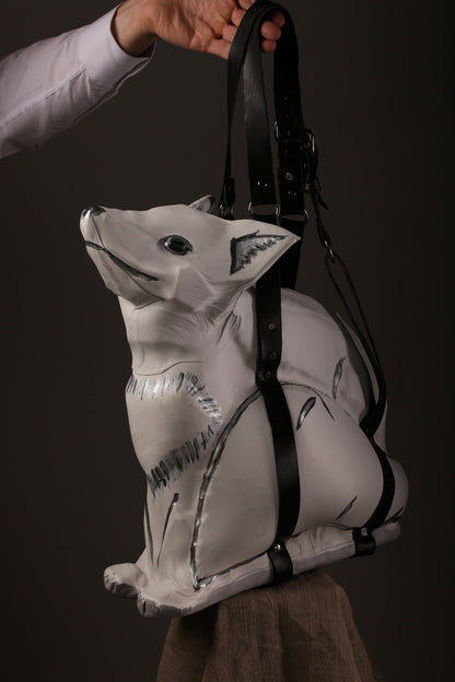 Leather bag Сunning fox, White genuine leather