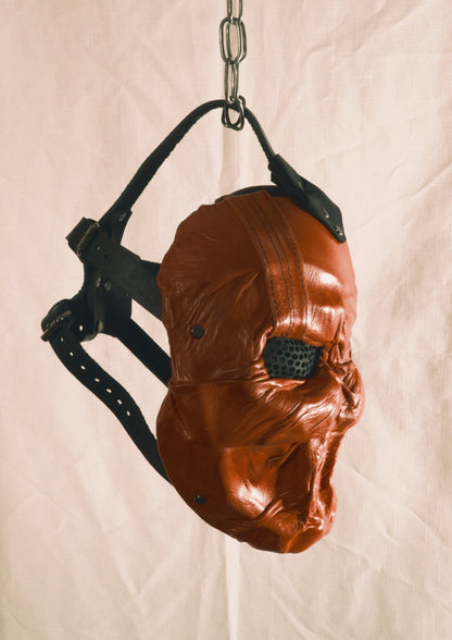 Red Leather Mask of Furious Fighter with Additional Strap, Post apocalyptic warrior mask, Steampunk mask Emotional rage mask