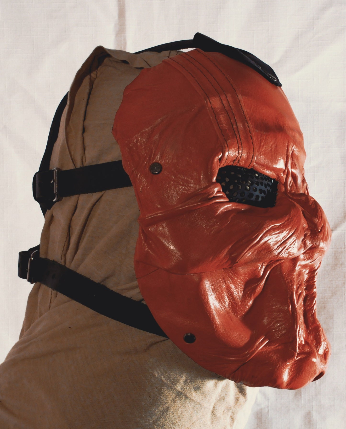 Red Leather Mask of Furious Fighter with Additional Strap, Post apocalyptic warrior mask, Steampunk mask Emotional rage mask