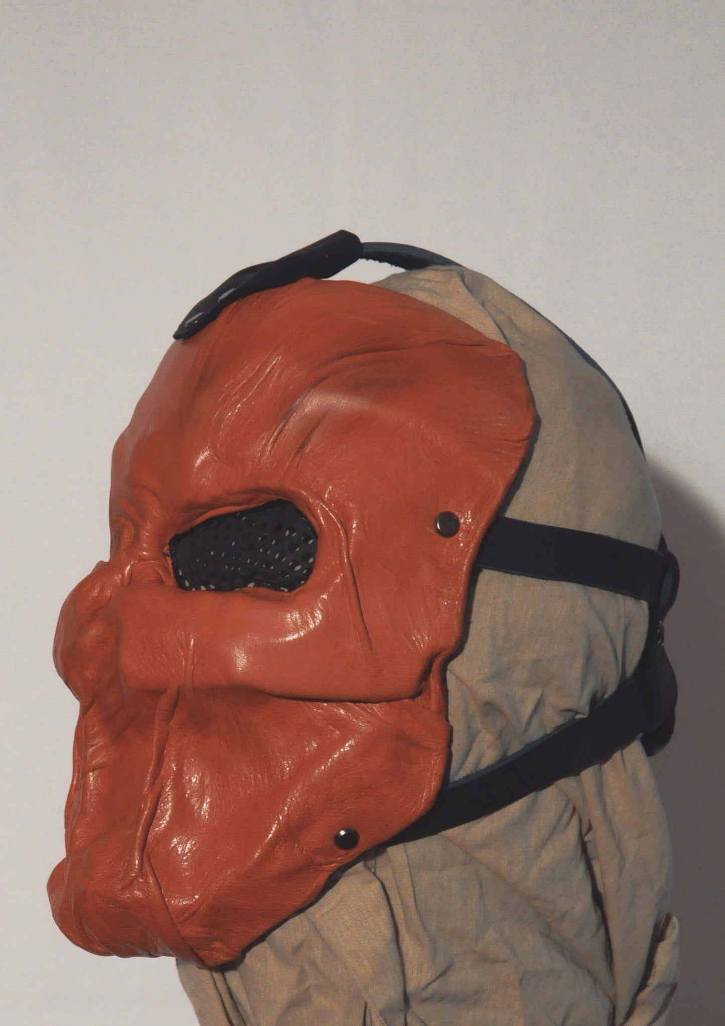 Red Leather Mask of Furious Fighter with Additional Strap, Post apocalyptic warrior mask, Steampunk mask Emotional rage mask