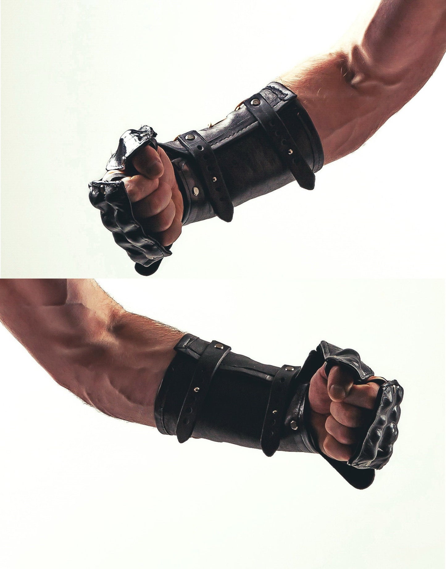 Leather Gauntlets Skeleton, Medieval Black Gloves, Armored Steampunk Fantasy Bracers (one pair, two gloves, left and right)