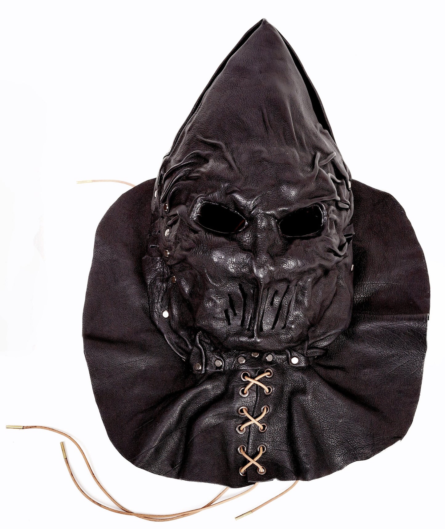 Executioner hood black leather with a special cutouts opposite the mouth and ears