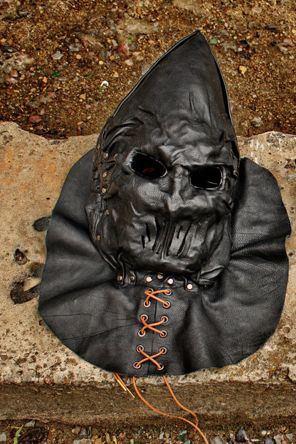 Executioner hood black leather with a special cutouts opposite the mouth and ears