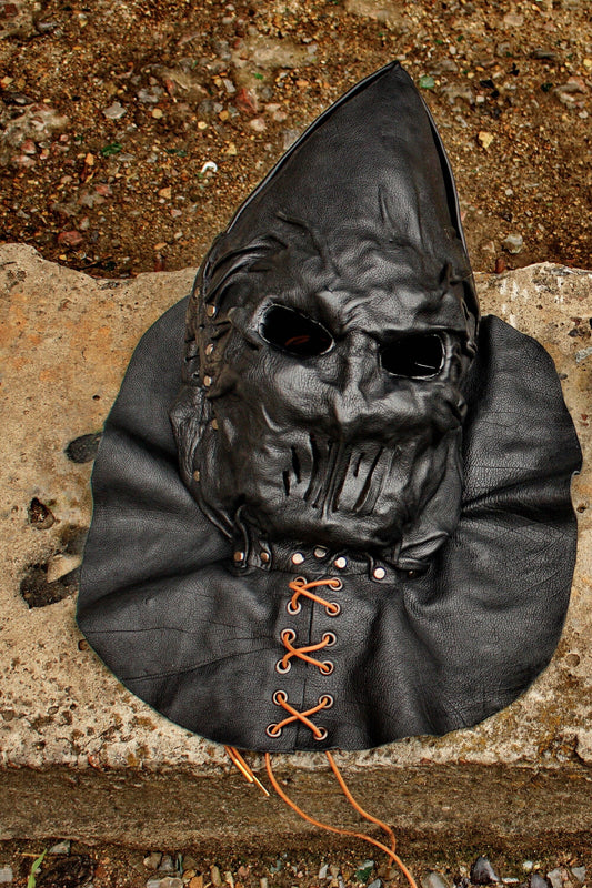 Executioner hood black leather with a special cutouts opposite the mouth and ears