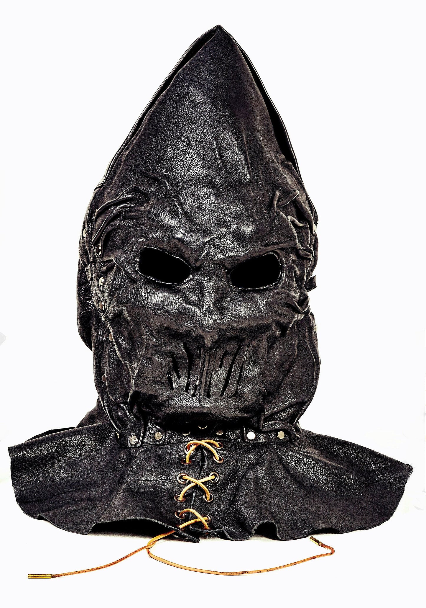 Executioner hood black leather with a special cutouts opposite the mouth and ears