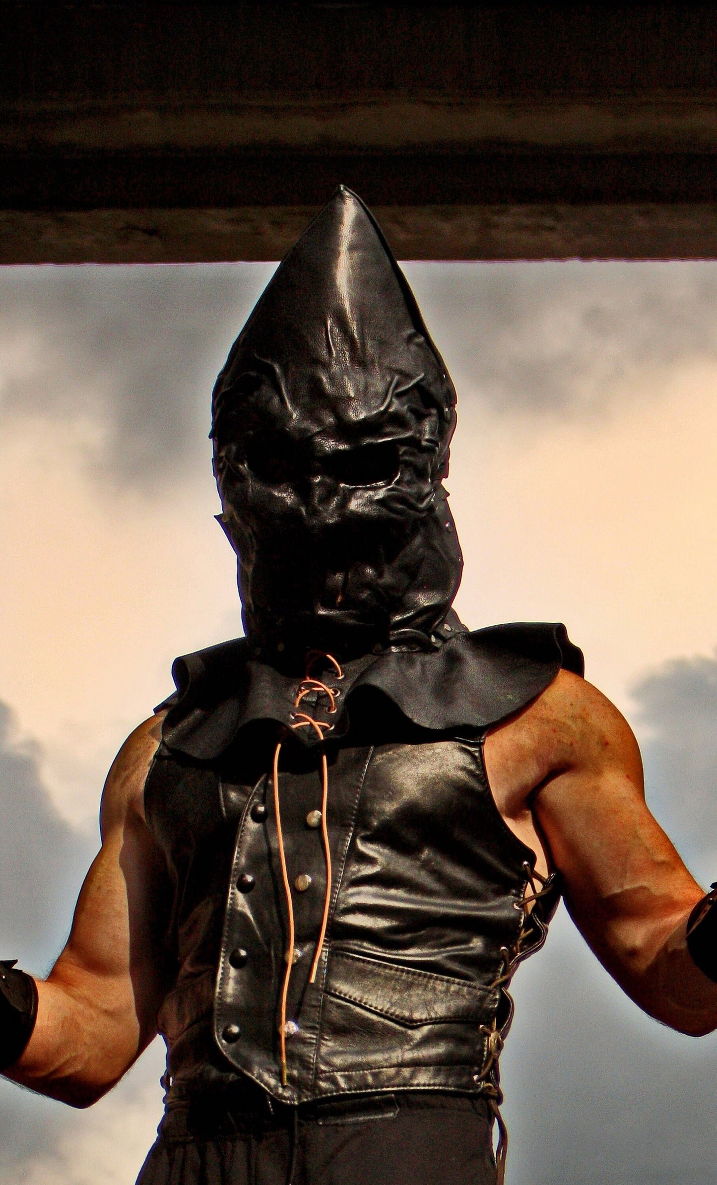 Executioner hood black leather with a special cutouts opposite the mouth and ears